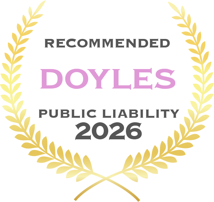 Doyle's Guide 2026 Public Liability Recommended badge, vbr Lawyers