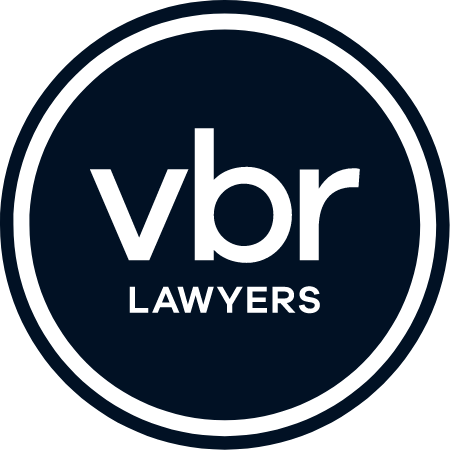 vbr lawyers white logo on a black background